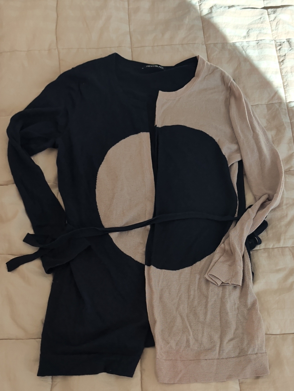 Colorblock Long Sleeve Wrap Top - Navy & Beige